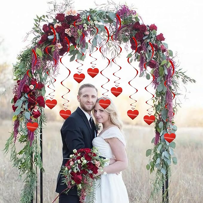 BEISHIDA Happy Valentine's Day Hanging Swirls Valentine's Decorations Red Heart Hanging Ornament Decoration Wedding Anniversary Engagement Proposal Party Supplies Romantic Party Decorations Pack of 15