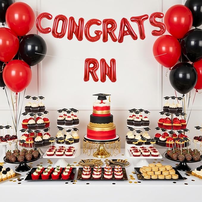 TONIFUL 2026 Nurse Graduation Decorations Red Congrats RN 2026 Balloons 16 Inch RN 2026 Banner Class of 2026 Registered Nurse Balloons Decorations 2026 Nursing Graduation Party Supplies