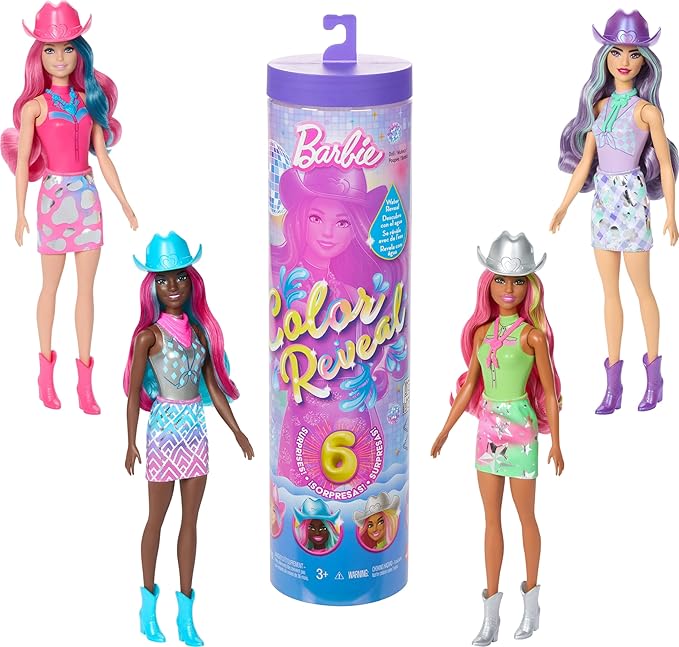 Barbie Color Reveal Fashion Doll & Accessories with 6 Surprises, Disco Star Series with Metallic Shine & Color-Change Bodice (Styles May Vary)