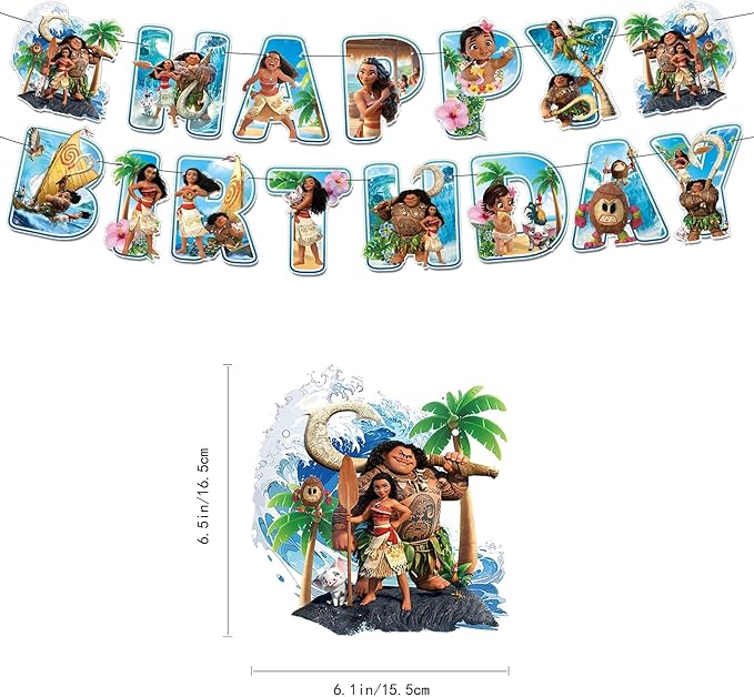 50Pcs Moana Birthday Party Supplies, Birthday Party Decorations Set Include Banner, Backdrop, Balloons, Hanging Swirls, Cake Cupcake Toppers, Tablecloth for Moana Party Decorations