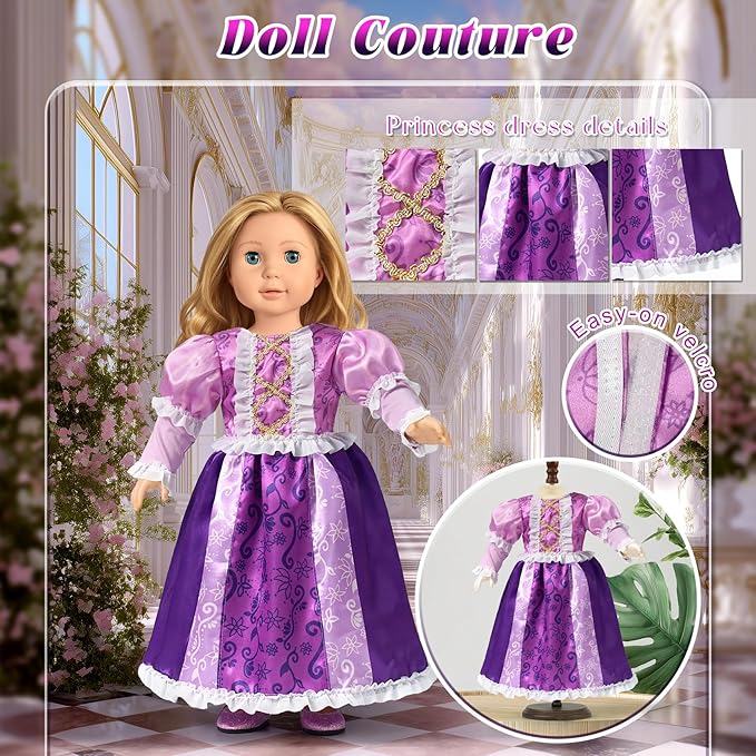 18 Inch Doll Clothes and Accessories 5-Piece Princess Dress Up Set - Complete Outfits for 18 Inch Dolls - Perfect for Dress Up Play & Birthday Gifts (No Doll)