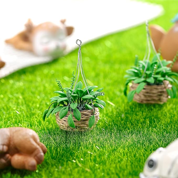 Skylety 2 Pieces 1:12 Miniature Dollhouse Plants Miniature Bonsai Plant Dollhouse Christmas Tree Mini Potted Houseplant Hanging Bonsai Pot Model for Home Hanging Decorations Toys DIY