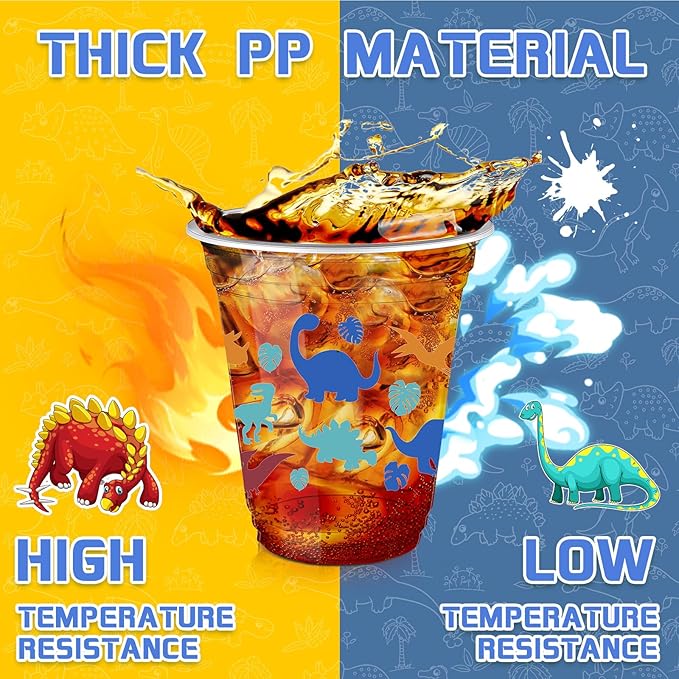 50 Pcs Dinosaur Cups 12 oz Disposable Plastic Cups Dino Tumbler for Dinosaur Birthday Party Supplies Decorations, Multi Color