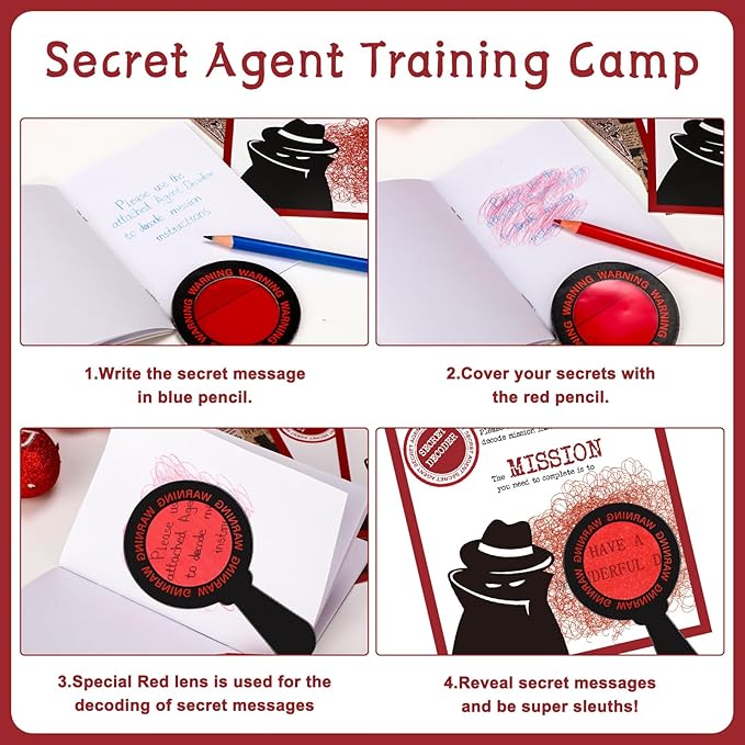 ReliThick 25 Sets Detective Party Favors Spy Secret Kit Escape Room Birthday Party Decoder with Agent Training Camp Notepads Cards Pens Treat Bags Stuffers Piñata Filler Classroom Prizes