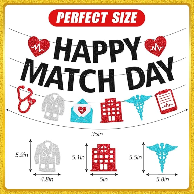 Happy Match Day Banner Medical Residency Match Day Party Decorations for Future Doctor Medical School Graduation Party Supplies (Black)