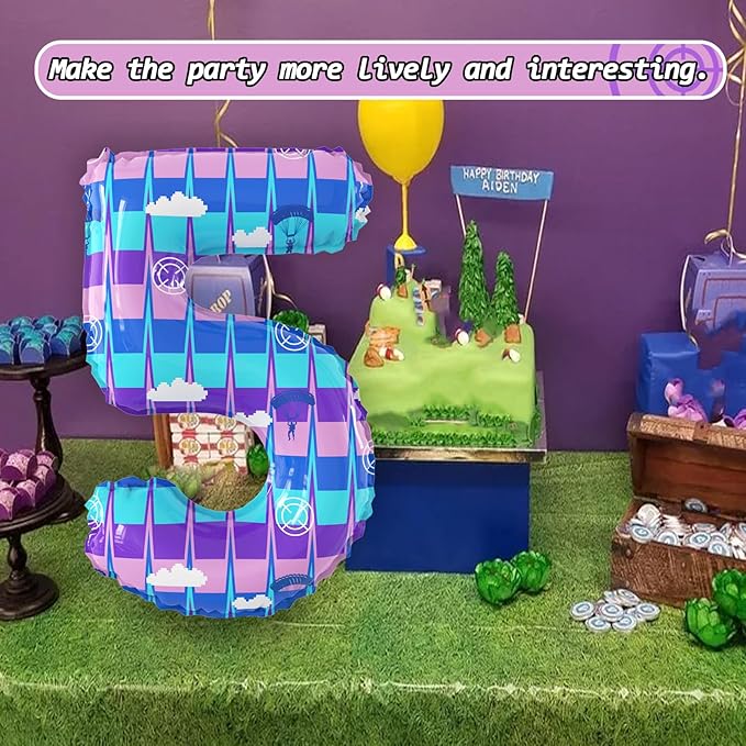 40 Inch Video Game Theme Number 5 Balloons Large Birthday Party Number Balloons Piñata Gaming for Kids Battle Boys Birthday Party Decoration Supplies