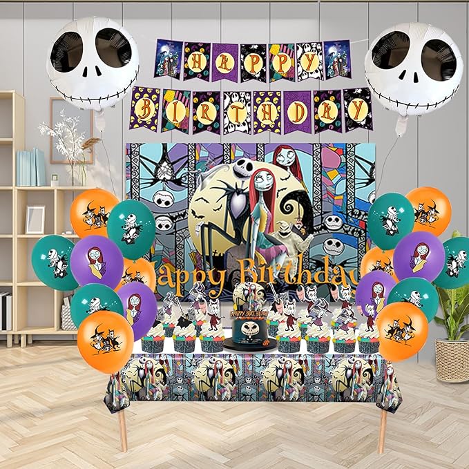Birthday Party Decorations, Magical Wizard Pirate Halloween Horror Night Themed Party Supplies - Happy Birthday Banner, Balloons, Backdrop, Tablecloth, Cake Inserts Set-Gold