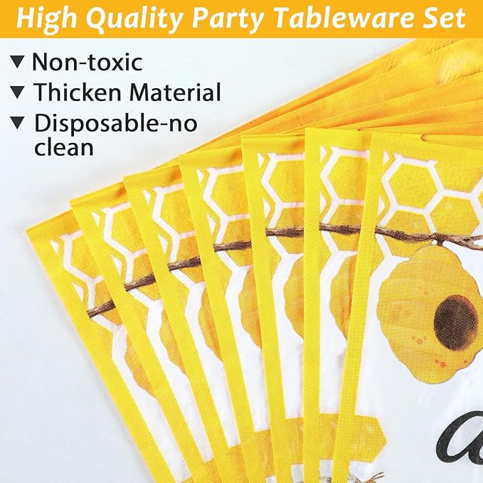 gisgfim 96Pcs Bee Party Supplies Bee Baby Shower Paper Plates and Napkins What Will Baby Bee Gender Reveal Party Dinnerware Set Honey Bumble Birthday Party Tableware Decorations Favors Serve 24