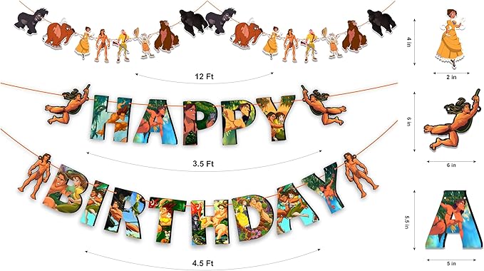 "Tarzn Theme Birthday Party Supplies – Jungle Safari Adventure Decorations – Includes Happy Birthday Banner, Cake Topper, Cupcake Toppers, Garland, and Jungle Party Table Décor for Celebrations"