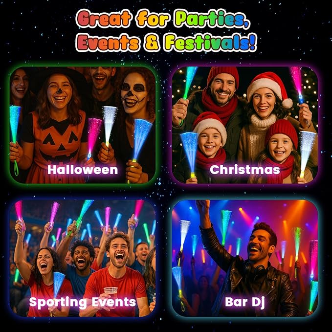 LovesTown 24PCS Glow Sticks Party Supplies, 3 Modes Colorful Flashing Glow in the Dark Toys LED Light Up Sticks Fiber Optic Wand for Kids Easter Party Favors Birthday Wedding