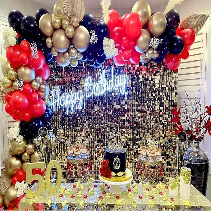 Red Black and Gold Party Balloons, Black and Red Latex Balloons 50 Pcs 12 inch Red Black Gold Balloons For Graduation Hollywood Casino Wedding Party Decoration