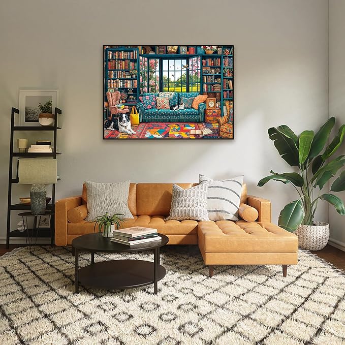 Jigsaw Puzzles for Adults 1000 Pieces, Interlock Perfectly Letter on Back No Dust, Home Decor Birthday Party Gift Toy for Men Women Elders Seniors, 1:1 Poster-Cozy Study