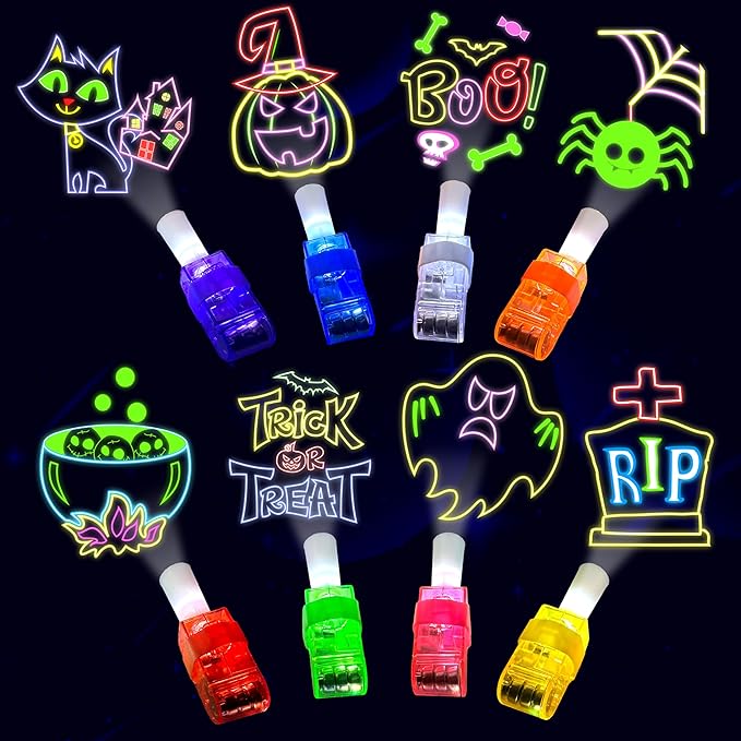 24PCS Halloween Neon theme Party Favors-LED Finger Lights：Glow-in-the-Dark Light-Up Toys Bulk for Kids Boys Girls,Trick or Treat Non Candy Gifts, Halloween Goodie Bag Stuffers, Classroom Prizes Gifts