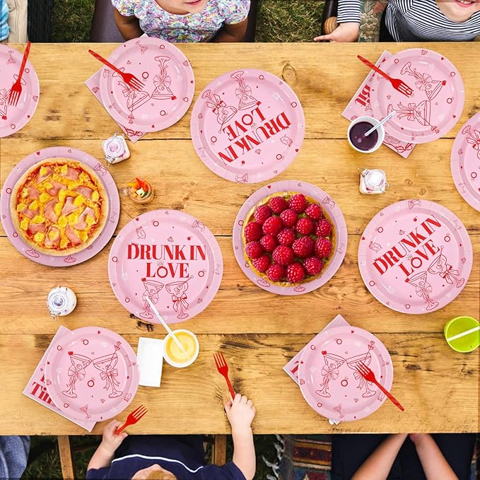 Margarita Bachelorette Party Decorations 96Pcs Drunk In Love Plates and Napkins A Bride In A Tini Bit Plates Pink Martini Themed Disposable Tableware for Girls Bachelorette Party Decorations