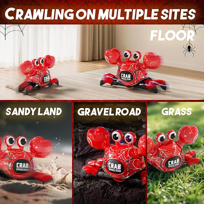 Remote Control Robot Crab Toy, Rechargeable With LED Lights And Music, Fast Crawling 360-Degree Stunt Rotation, 2.4GHz RC Robot Toys, 3 4 5 6 7 8 9 10 Birthday Gifts For Boys And Girls (Red)
