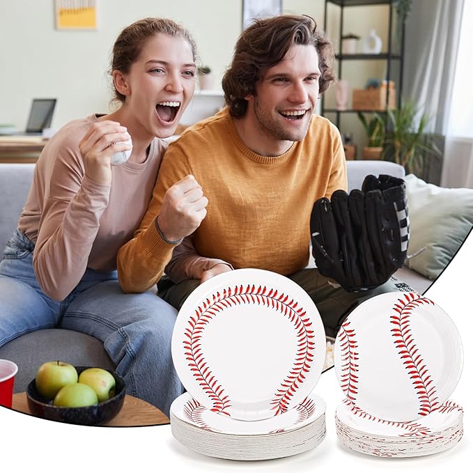 Kingrol 100 Pack Baseball Plates, 9" and 7" Baseball Themed Party Supplies Birthday Decor, Disposable Paper Plates, Round Food Serving Tray for Kids Serves