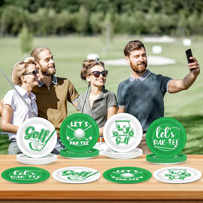 CHUNNIN 48Pcs Golf Party Paper Plates for Birthday Table Supplies 7" Golf Themed Sports Ball Disposable Dessert Plates for Par-Tee Kids Birthday Party Favors Decorations