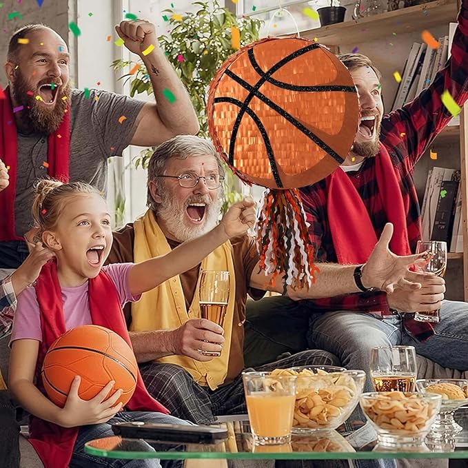 WERNNSAI Basketball Piñata - Basketball Piñata for Boys Kids Sports Birthday Party Decorations Sport Ball Birthday Games for Carnival Events Party Supplies with Blindfold and Bat