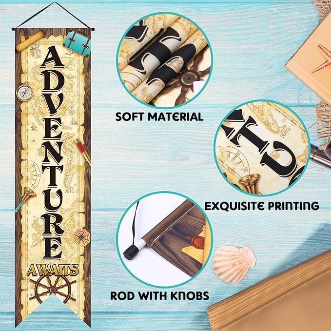 3 Pieces Travel Themed Party Decorations Adventure Awaits Banners Vintage Bon Voyage Porch Signs for Indoor Outdoor Graduation Retirement Hanging Backdrops Going Away Farewell Party Decor