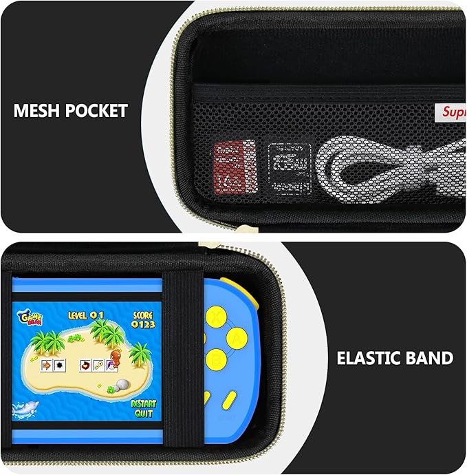Supmay Carrying Case Compatible with CCTU / TEBIYOU Kids Handheld Games Preloaded 218 Retro Video Games, Portable Gaming Electronic Toys Storage Holder Travel Bag with Mesh Pocket, Black(Cube)