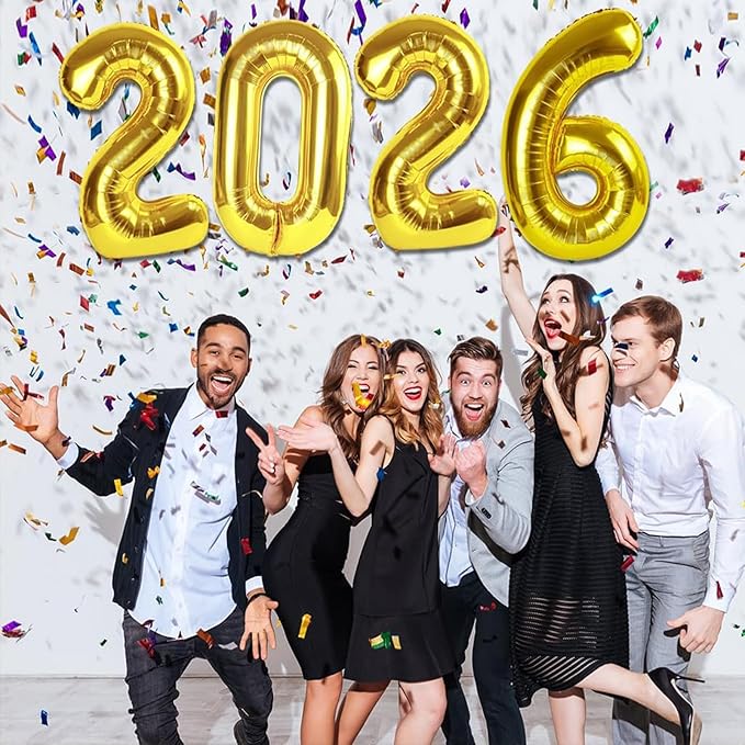 2026 Number Balloons,40inch 2026 Gold Number Balloons for New Year Eve Festival Party Supplies Graduation Decorations