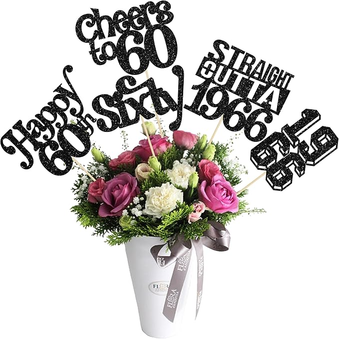 Gyufise 15Pcs Happy 60th Birthday Centerpiece Sticks Sixty Straight Outta 1966 Table Flower Centerpieces Sticks Cheers to 60 Decorations for 60th Birthday Party Supplies Black