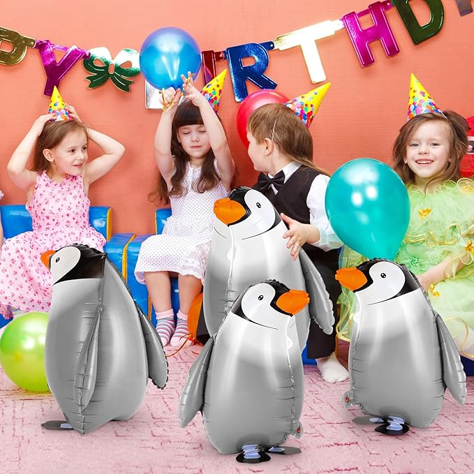 6 Pcs Walking Penguin Balloons, Cute Penguins Balloons for Kids, Walking Animal Foil Mylar Balloon for Baby Shower, Birthday, Penguins Theme Party Decoration Supplies (Penguin)