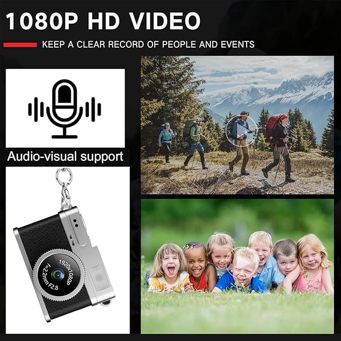 KOOMTOOM Keychain Camera,1080P HD Mini Retro Camera,Tiny Digital Photocamera with 32GB SD Card,0.96'' Pocket Video Recorder Gift for Kids Students,Suprise Box Included