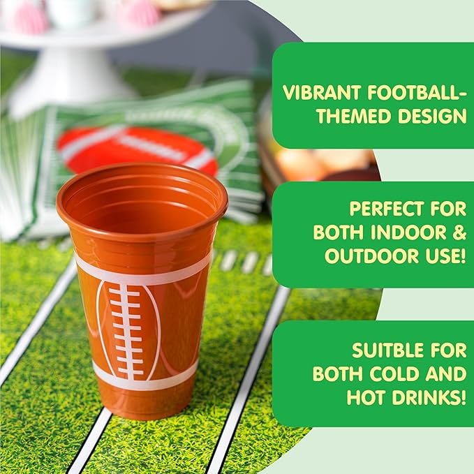 JOYIN 24 PCS Party Cups Bulk, 16oz Football Disposable Plastic Cups Holiday Tableware for Football Theme Party Supplies, Decoration, Party Drink Cups