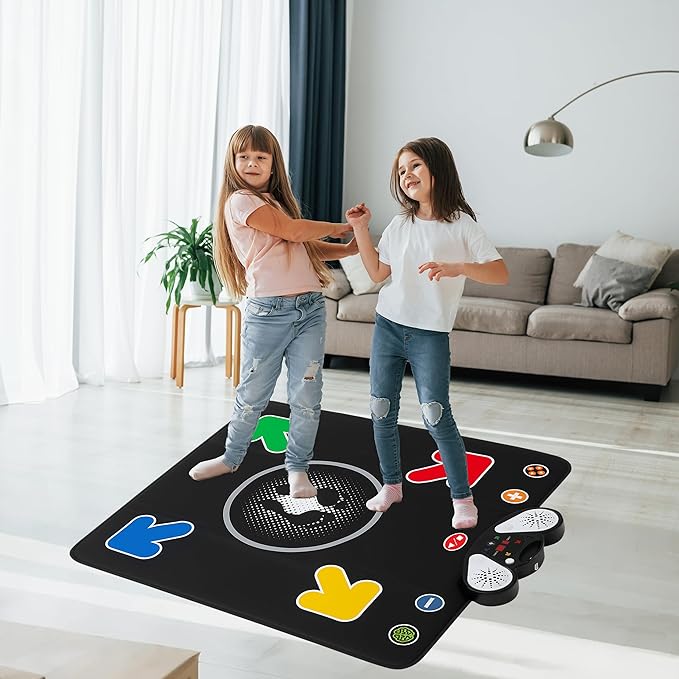 Dance Mat for Kids - Light-up Electronic Rhythm Step Play Mat, Music Game Pad Toy for Girls Boys 3-12, Challenge Playmat Gift Built-in Songs, MP3 External Play, 5 Levels, Adjustable Volume