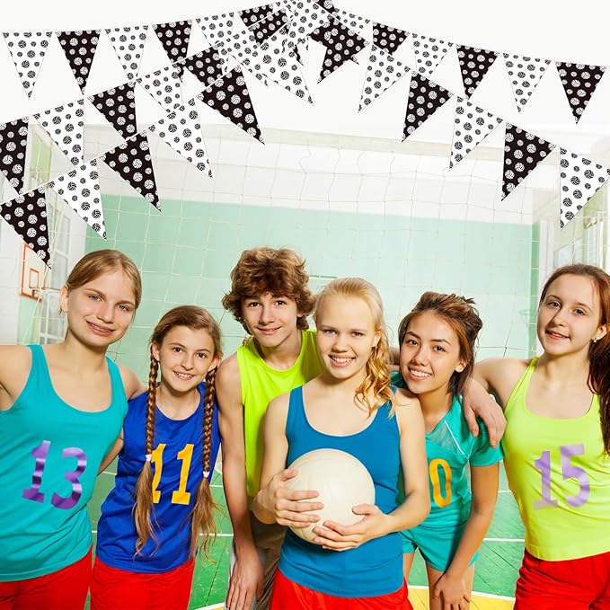 Jetec 5 Pcs 49 ft Volleyball Party Decorations Pennant Banner Theme Triangle Flags Garland Bunting Banner for Volleyball Fans Outdoor Indoor Home Sport Birthday Party Decorations Supplies