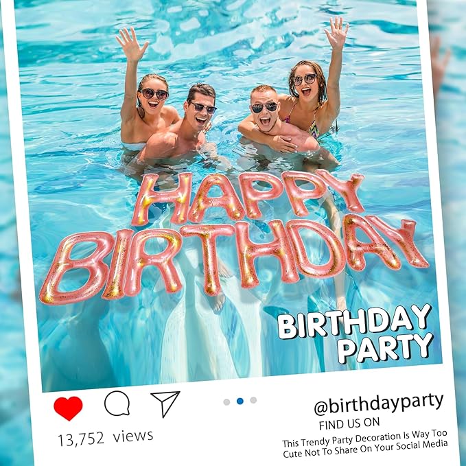 Shappy 20'' Happy Birthday Pool Large Floating Letter Balloons with Adhesive Dots Inflatable Pool Decorations for Summer Birthday Party