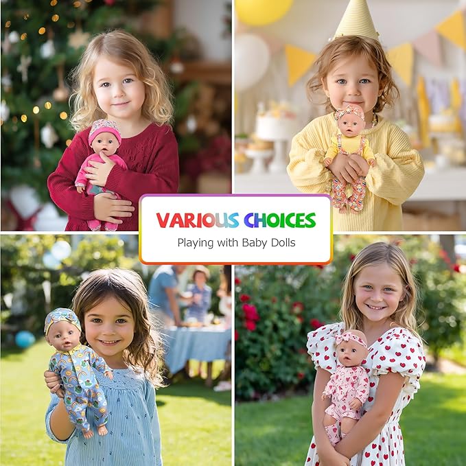 6 Sets 14-16 Inch Baby Doll Clothes, New Born Doll Outfits with Rompers & Accessories for 16-inch Soft Body Dolls ( No Doll)