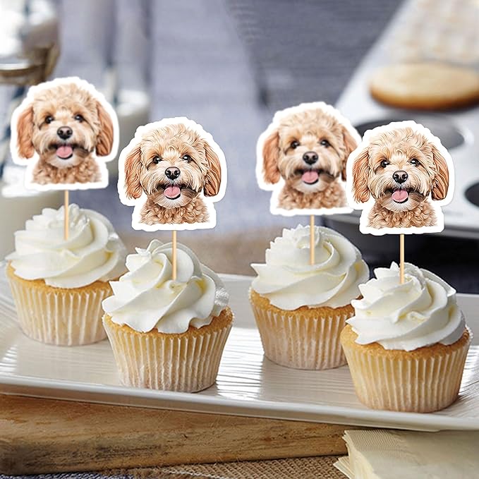 Ercadio 24 Pcs Pet Dog Puppy Cupcake Toppers Cute Teddy Puppy Dog Cupcake Picks Puppy Birthday Party Pet Dogs Party Cake Decorations