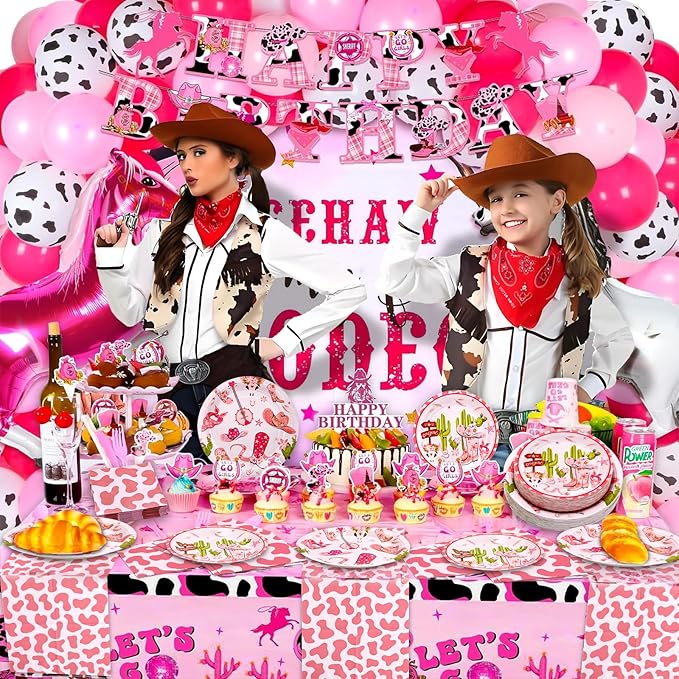 180PCS Cowgirl Party Supplies Serve 60, Western Party Paper Plates and Napkins Set for Pink Cowgirl Rodeo Birthday Bachelorette Party Decorations, Includes Dinner Plates, Dessert Plates, Napkins