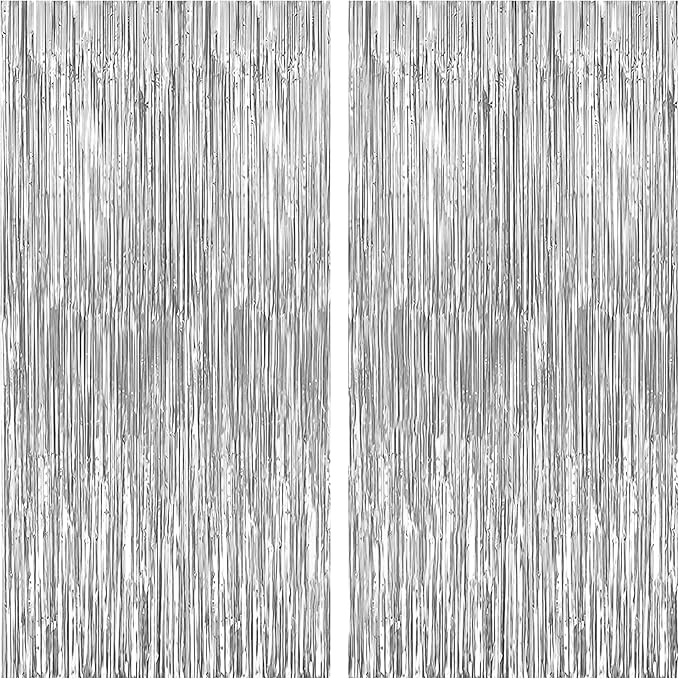KatchOn, Silver Foil Fringe Curtain - Pack of 2 | Streamers Backdrop for Disco Birthday Decorations | Silver Fringe Backdrop for Bachelorette Party Decorations, Anniversary | Disco Party Decoration