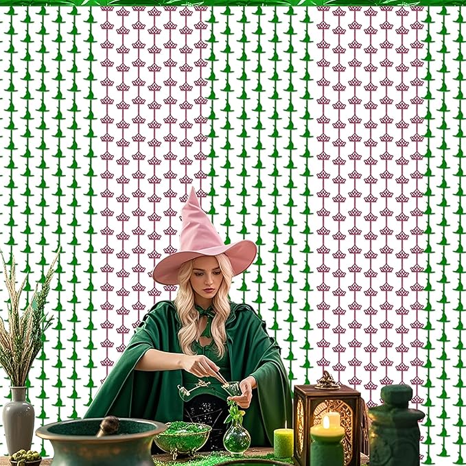 2 Pack Wicked Backdrop - 3.3 X 6.6 Ft Pink and Green Foil Fringe Curtains, Wicked Themed Party Decorations, Photo Booth Props, Witch Hat Tinsel Backdrop, Door Fringe, Wicked Birthday Party Supplies