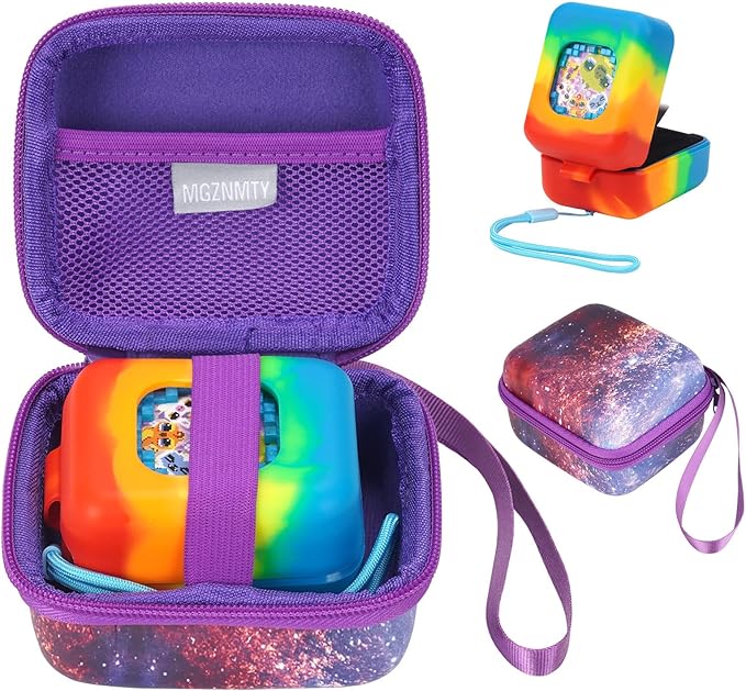 MGZNMTY Carrying Case and Silicone Case for Bitzee Magicals Interactive Toy Digital Pet and Protective Skin Cover for New Bitsy Electronic Virtual Pet (Galaxy)