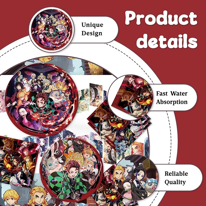 41Packs Demon Slayers Birthday Decorations Include 20 Plates, 20 Napkins and 1 Tablecover for De Slayers Birthday Party Supplies (bule3)