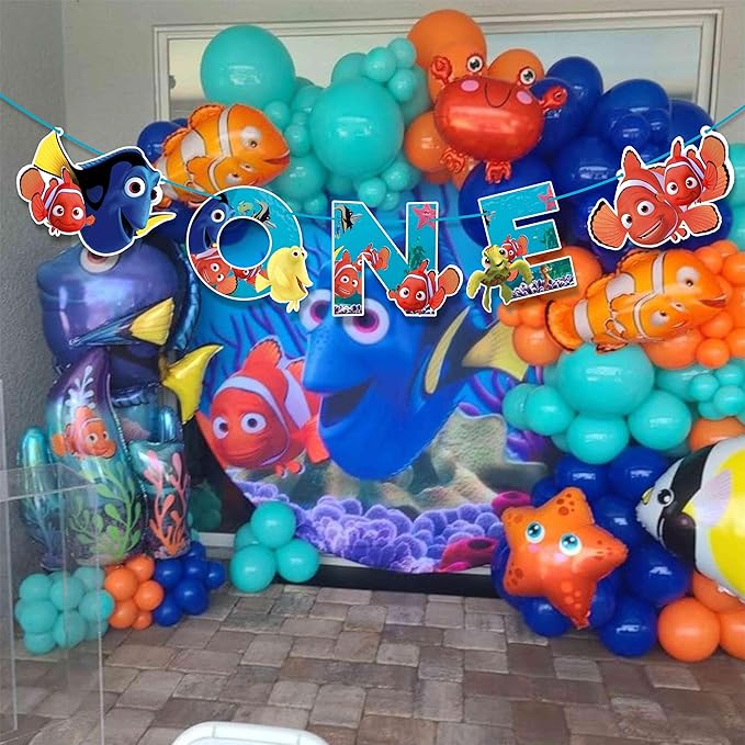 "Findng Nmo 'One' Birthday Banner | Under the Sea Party Decoration | Ocean Theme Celebration | Nautical Party Supplies | Fun & Vibrant Decor for Special Events"
