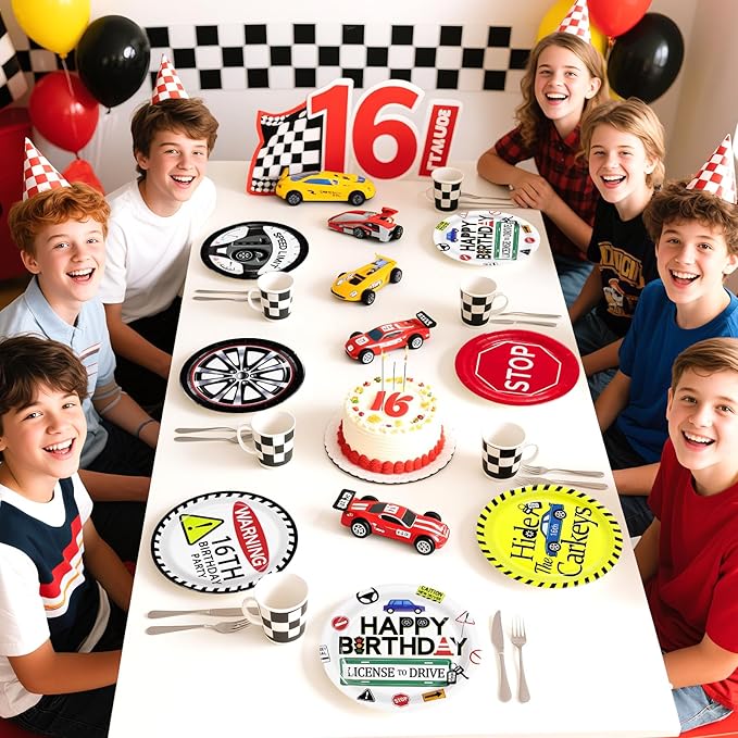 Grencian 60Pcs Drivers License 16th Birthday Paper Plates 9" Large Heavy Duty Car Themed Road Platters Colors New Driver Dessert Plates for Boys Teens 16 Years Old Birthday Cars Party Decorations