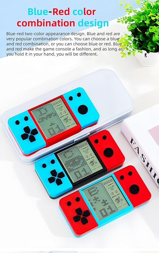 Retro Brick Game Game Blue-red Color Design Built-in 26 Cube Block Games Leisure Entertainment Electronic Block Puzzle Children/Student/Parents Birthday/Holiday (Red)