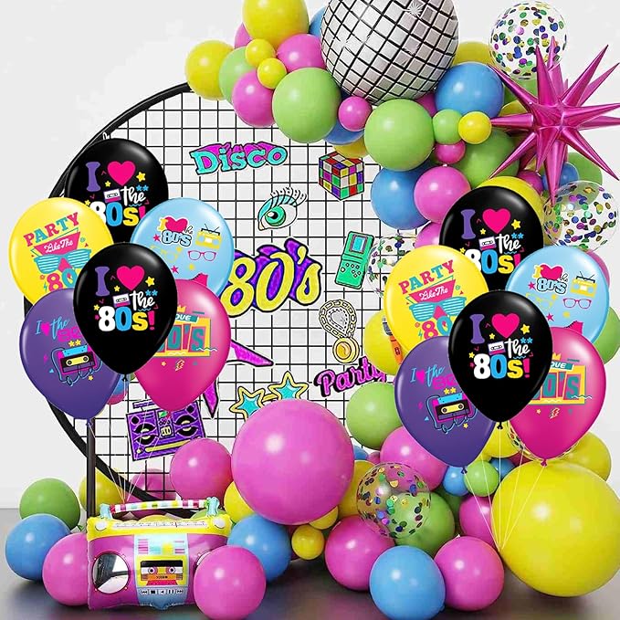 80s Party Decorations - 30 pack Back to the 80s Balloons for 1980s Theme Party Supplies | Retro Boombox Skate Balloons for 1980s Party Decorations Hip Hop Neon Party Decor