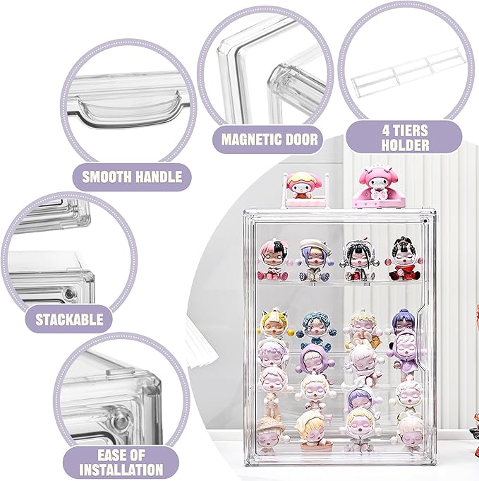 2 Pack Clear Acrylic Display Case, 5 Tier Large Acrylic Blind Box for Figures, Dustproof Storage Organizer with Magnetic Door for Action Figures Toys, Stackable Collectibiles Showcase