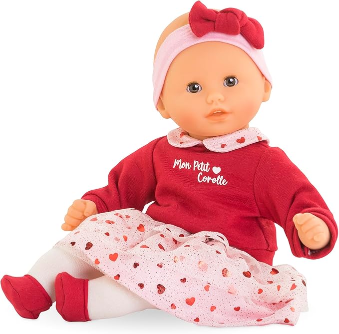Corolle Margaux Petals - 12" Soft Boy Baby Doll with Vanilla Scent, Pink and Red Hearts Outfit & Sleeping Eyes for Girls Ages 18 Months+, Cute Reborn Realistic Baby Dolls for 2 Year Old Girls