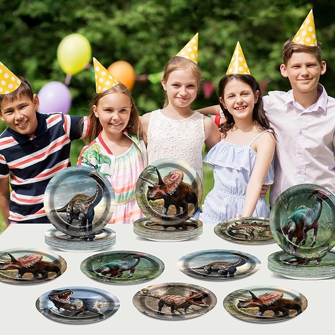 72PCS Dinosaur Birthday Plates Dinosaur Party Supplies Dino World Tableware Tropical Jungle Plates Disposable Paper Plate Dessert Plates for Boys Girls Kids Baby Shower Favors 6.7 * 6.7inch