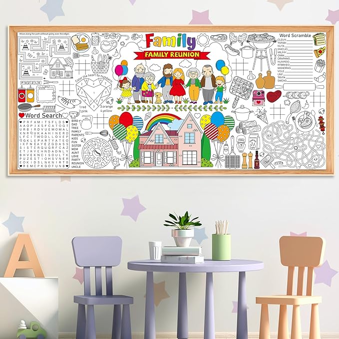 Family Reunion Giant Coloring Poster for Large Coloring Tablecloth Big Paper Sheets Page Theme Table Cloth DIY Activity Game Art Crafts Mat Wall Home Party Decoration Supplies