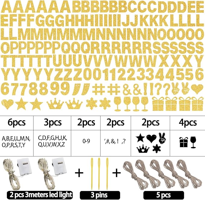 175Pcs DIY Glitter Customizable Banner Kit Custom Banner Happy Birthday Personalized Letter Banners Decor for Christmas Baby Shower Birthday Party Decorations Supplies(Glitter Gold）