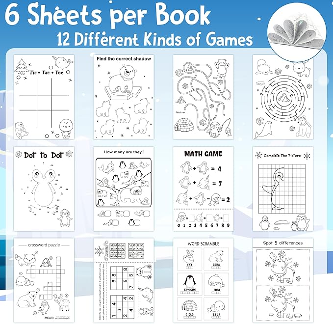 Dvbonike 24Pcs Polar Animals Activity Books for Kids Bulk Winter Mini Fun Games Coloring Book Party Favors Penguin Goodie Bags Stuffers for Christmas Birthday Classroom School Rewards Supplies