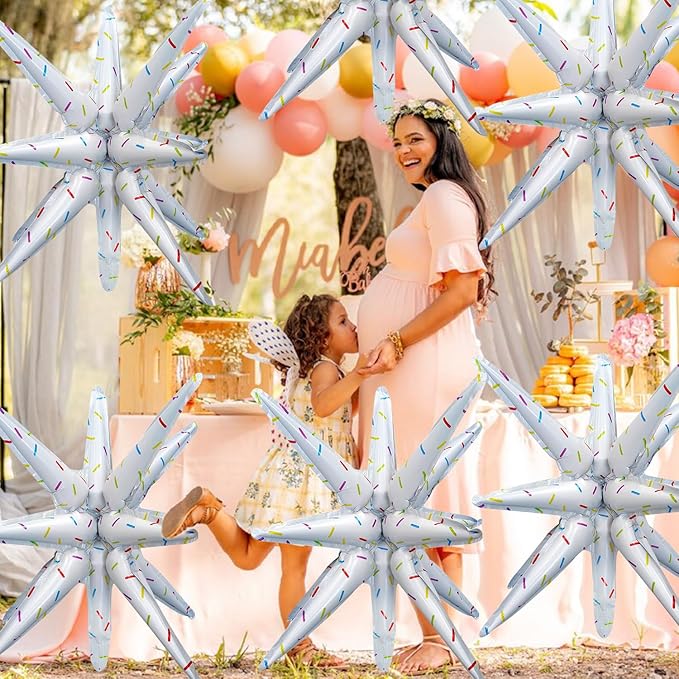 6 Pcs Color Dots Star Foil Balloons One-Piece 14-Pointed Star Balloon 4D Starburst Cone Mylar Balloon 22inch Christmas Birthday Wedding Wedding Anniversary Party Supplies (Color Dots)